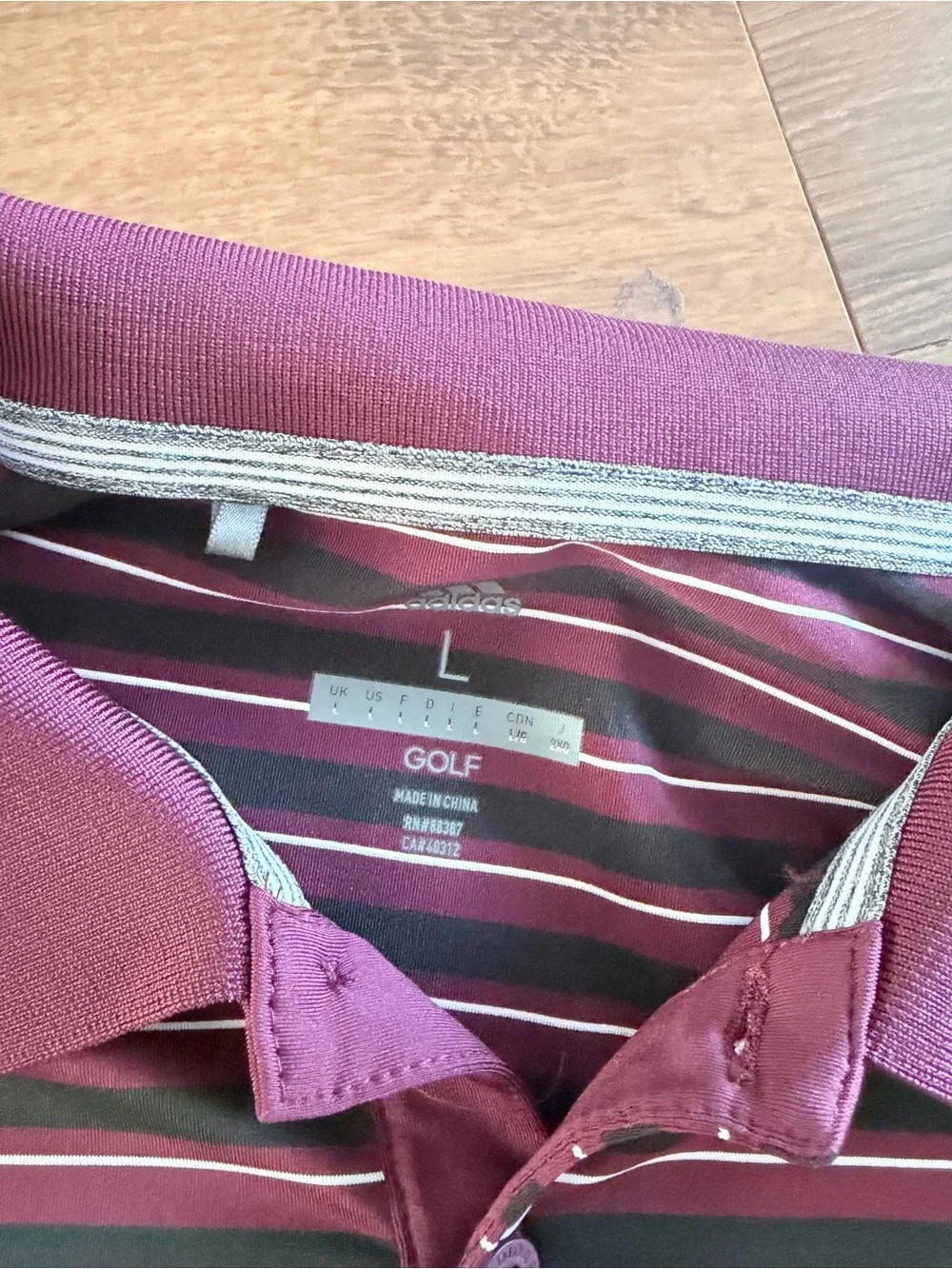 adidas Men’s Burgundy Polo with Purple and Black Stripes